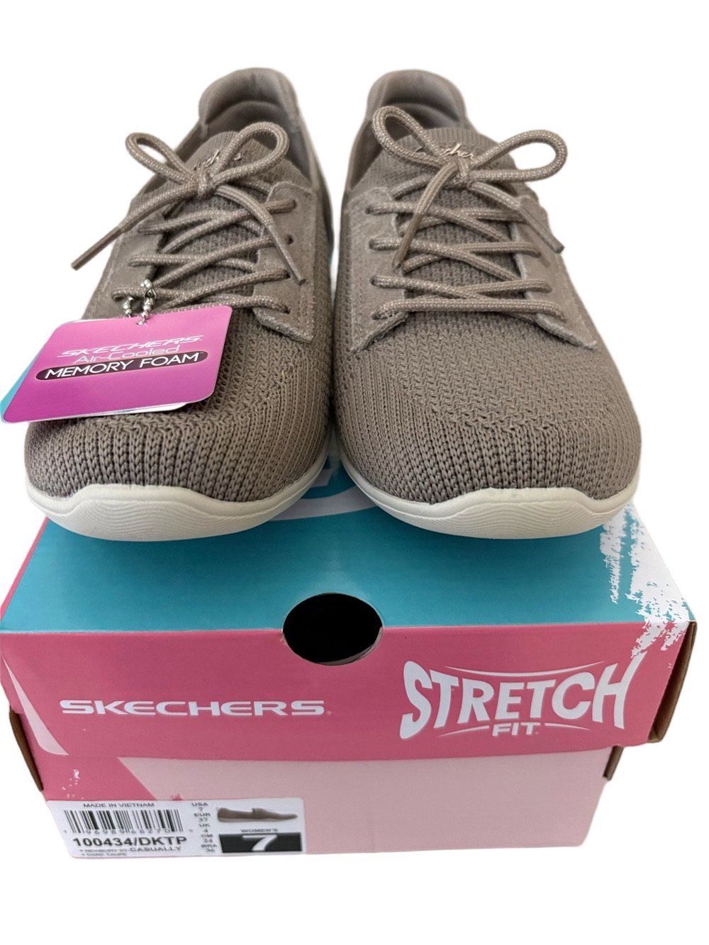 Skechers Newbury St Stretch Fit Knit Sneakers in Taupe